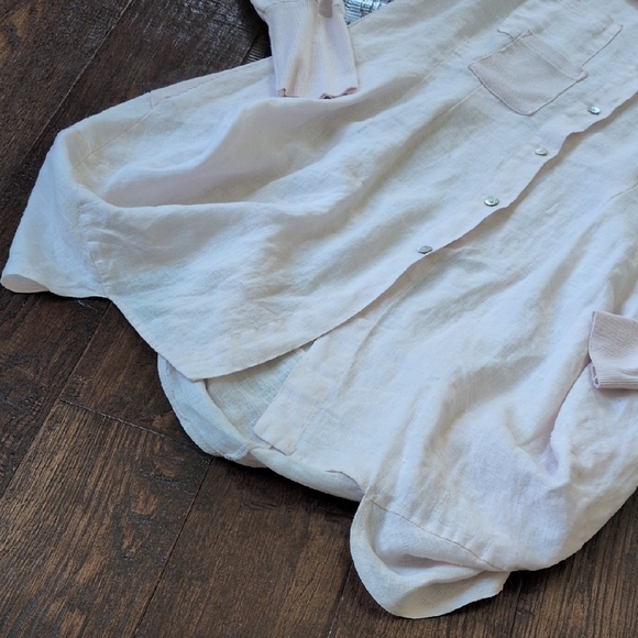 INIZIO Italy ONZ I Pink Linen Lagenlook Swirl-Hem Mixed Media Tunic Top, L - Picture 7 of 13